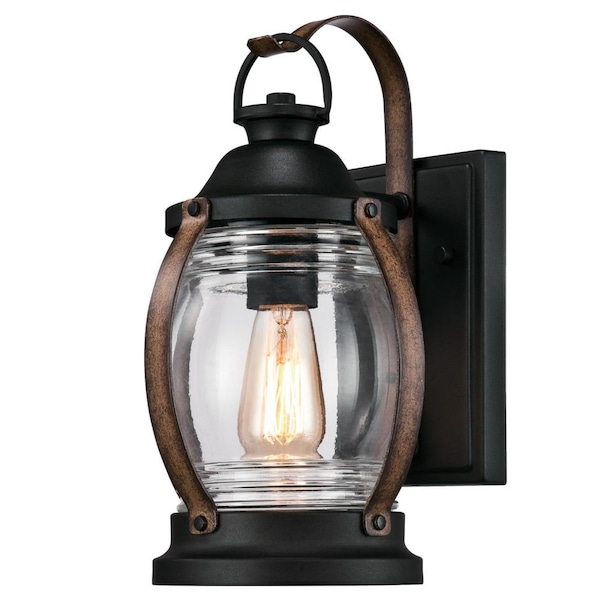 Westinghouse One-Light Outdoor Wall Fixture Canyon Textured Blk Brn Wood Clr Gls 6335100 - main